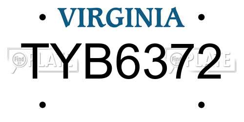 TYB6372 Virginia License Plate