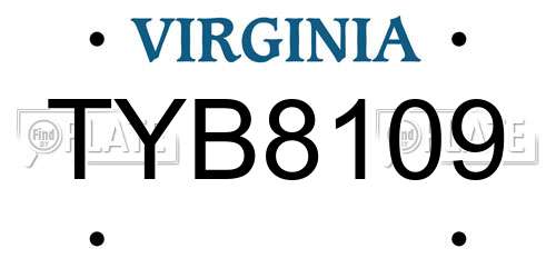 TYB8109 Virginia License Plate