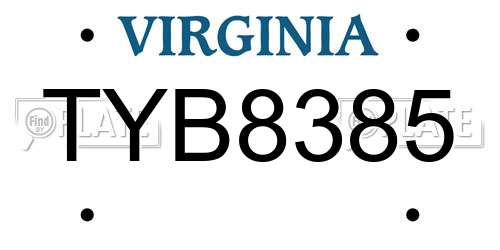 TYB8385 Virginia License Plate