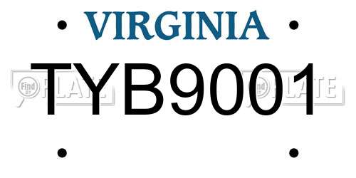 TYB9001 Virginia License Plate