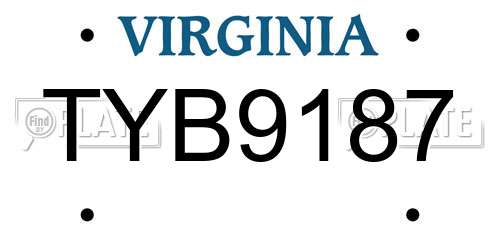 TYB9187 Virginia License Plate