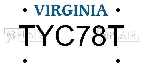 TYC78T Virginia License Plate