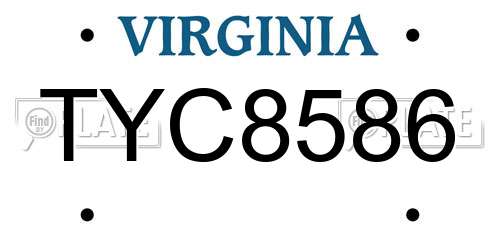 TYC8586 Virginia License Plate