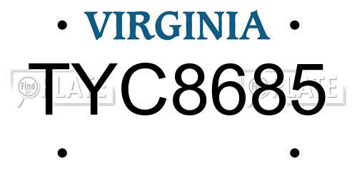 TYC8685 Virginia License Plate