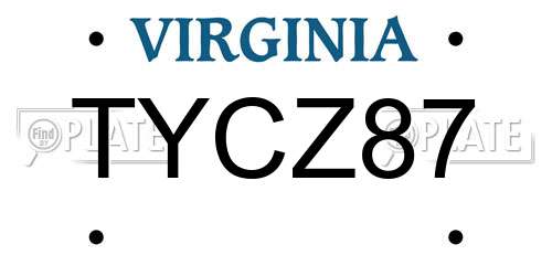 TYCZ87 Virginia License Plate