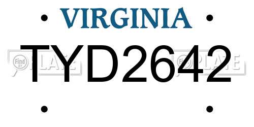 TYD2642 Virginia License Plate