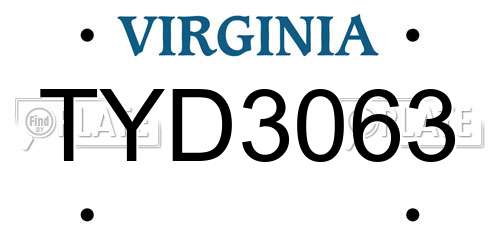 TYD3063 Virginia License Plate