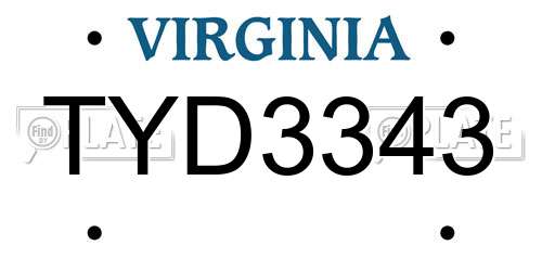 TYD3343 Virginia License Plate