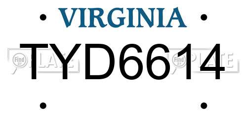 TYD6614 Virginia License Plate