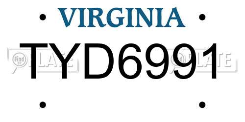 TYD6991 Virginia License Plate