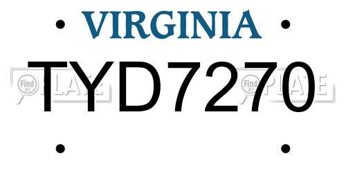 TYD7270 Virginia License Plate