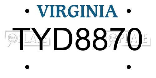 TYD8870 Virginia License Plate