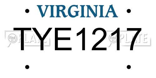 TYE1217 Virginia License Plate