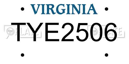 TYE2506 Virginia License Plate