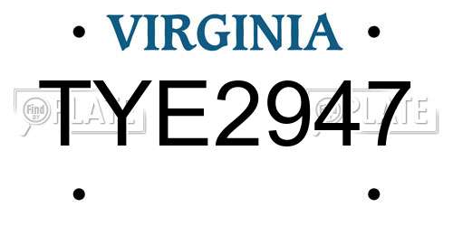 TYE2947 Virginia License Plate