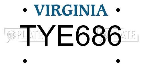 TYE686 Virginia License Plate