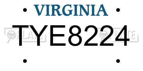 TYE8224 Virginia License Plate