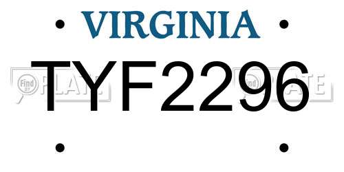 TYF2296 Virginia License Plate