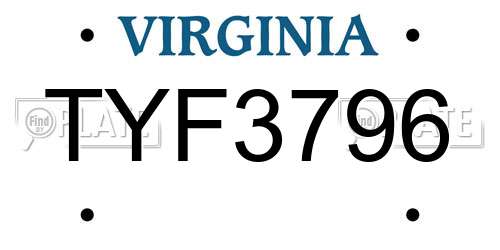 TYF3796 Virginia License Plate