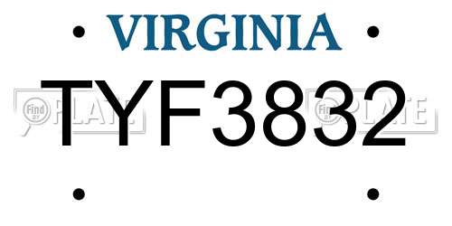 TYF3832 Virginia License Plate