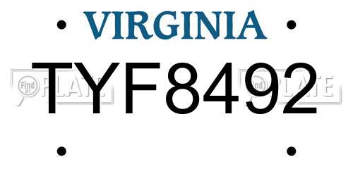 TYF8492 Virginia License Plate