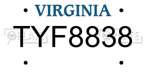 TYF8838 Virginia License Plate