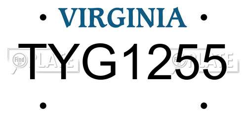 TYG1255 Virginia License Plate