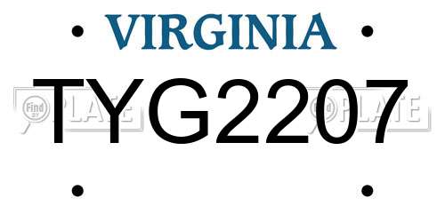 TYG2207 Virginia License Plate