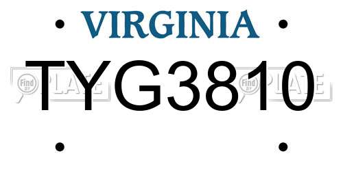 TYG3810 Virginia License Plate