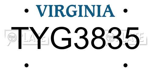 TYG3835 Virginia License Plate