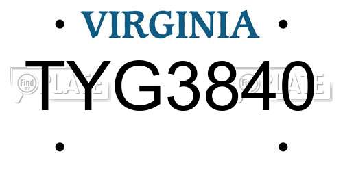 TYG3840 Virginia License Plate