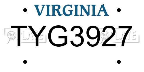 TYG3927 Virginia License Plate