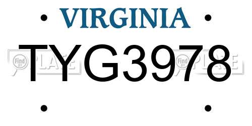 TYG3978 Virginia License Plate