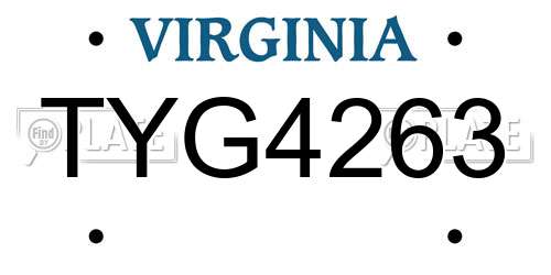 TYG4263 Virginia License Plate