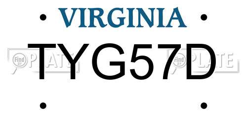TYG57D Virginia License Plate