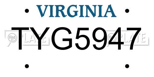 TYG5947 Virginia License Plate