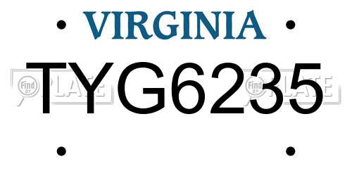 TYG6235 Virginia License Plate