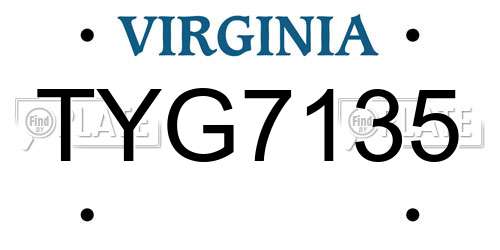 TYG7135 Virginia License Plate