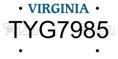 TYG7985 Virginia License Plate