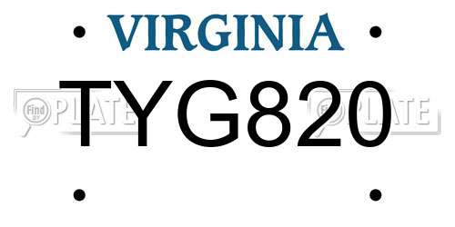TYG820 Virginia License Plate