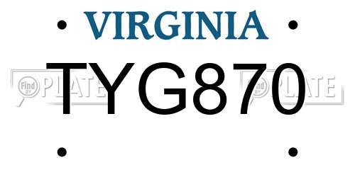TYG870 Virginia License Plate