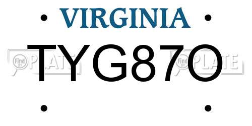 TYG87O Virginia License Plate