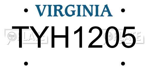 TYH1205 Virginia License Plate