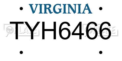 TYH6466 Virginia License Plate