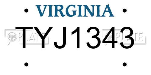 TYJ1343 Virginia License Plate