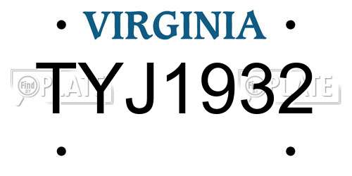 TYJ1932 Virginia License Plate