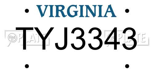 TYJ3343 Virginia License Plate