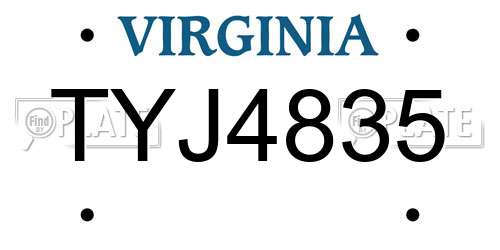 TYJ4835 Virginia License Plate