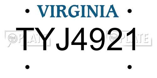 TYJ4921 Virginia License Plate