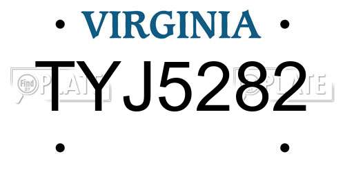 TYJ5282 Virginia License Plate